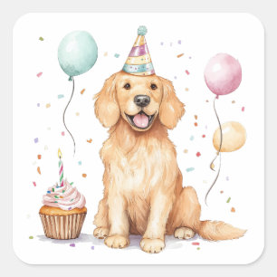 Happy Birthday Golden Retriever Dog Square Sticker