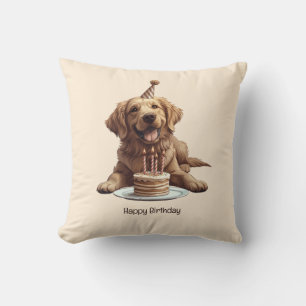 Happy Birthday Golden Retriever Dog Throw Pillow