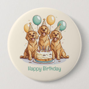 Happy Birthday Golden Retriever Dogs 4 Inch Round Button