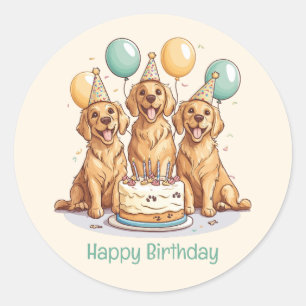 Happy Birthday Golden Retriever Dogs Classic Round Sticker