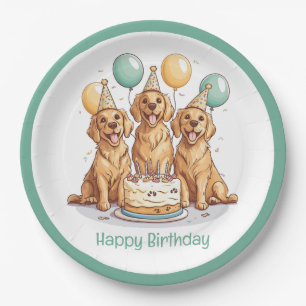 Happy Birthday Golden Retriever Dogs Paper Plate