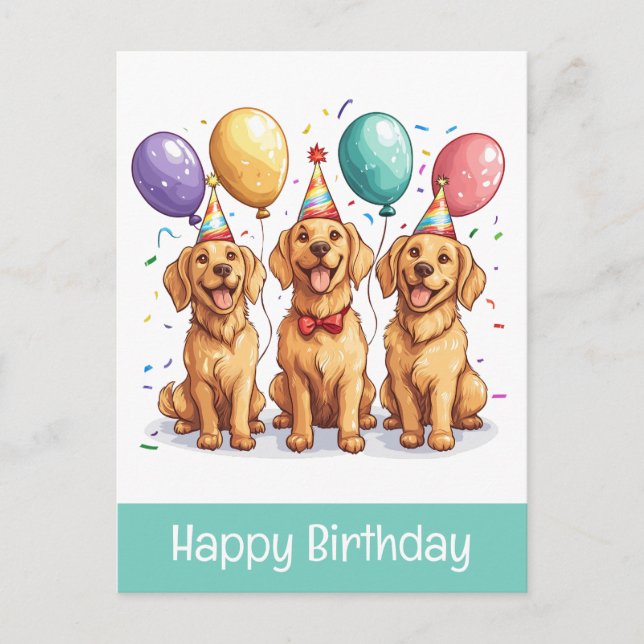 Happy Birthday Golden Retriever Dogs Postcard (Front)