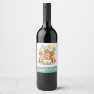 Happy Birthday Golden Retriever Dogs Wine Label