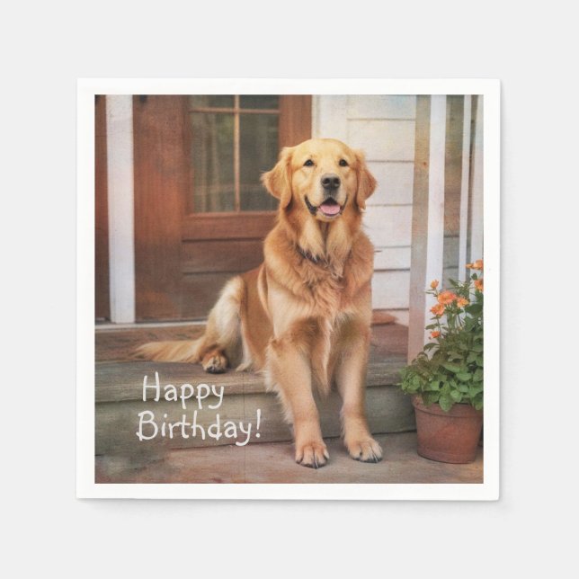 Happy Birthday Golden Retriever  Napkin (Front)