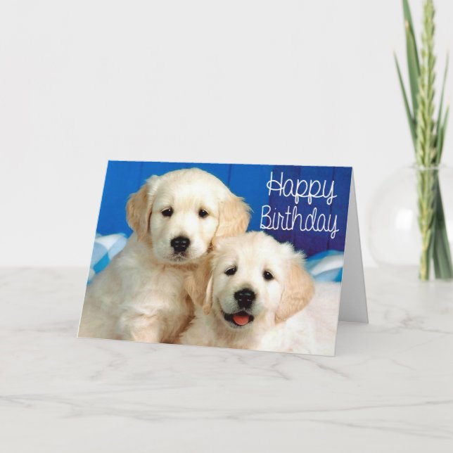 Happy Birthday Golden Retriever Puppy Dog Card (Front)