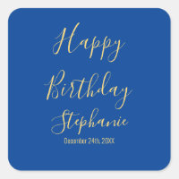 Happy Birthday Golden Yellow Blue Custom Name