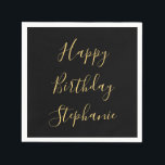 Happy Birthday Golden Yellow Custom Name Monogram Napkin<br><div class="desc">Designed with golden yellow text templates for "Happy Birthday" message and custom name which you may edit to customize. You may also change background colour or text colour as you wish.</div>