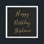 Happy Birthday Golden Yellow Custom Name Monogram Napkin<br><div class="desc">Designed with golden yellow text templates for "Happy Birthday" message and custom name which you may edit to customize. You may also change background colour or text colour as you wish.</div>
