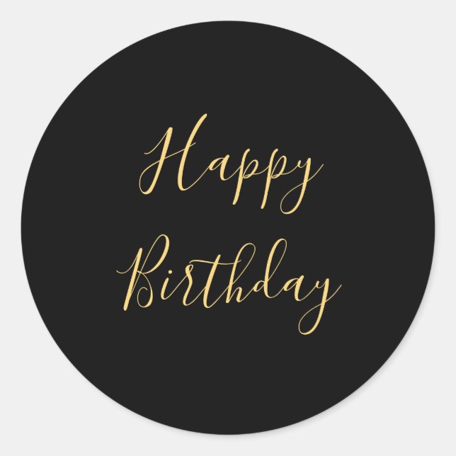 Happy Birthday Golden Yellow Custom Text Black Classic Round Sticker (Front)