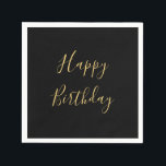 Happy Birthday Golden Yellow Custom Text Black Napkin<br><div class="desc">Designed with golden yellow text template for "Happy Birthday" message which you may edit to customize and also custom colour background!</div>