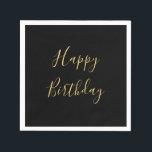Happy Birthday Golden Yellow Custom Text Black Napkin<br><div class="desc">Designed with golden yellow text template for "Happy Birthday" message which you may edit to customize and also custom colour background!</div>