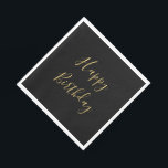 Happy Birthday Golden Yellow Text Black Custom  Napkin<br><div class="desc">Designed with golden yellow text template for "Happy Birthday" message which you may edit to customize and also custom colour background!</div>