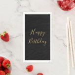 Happy Birthday Golden Yellow Text Black Custom Napkin<br><div class="desc">Designed with golden yellow text template for "Happy Birthday" message which you may edit to customize and also custom colour background!</div>