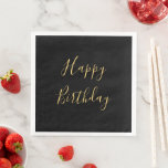 Happy Birthday Golden Yellow Text Black Custom Napkin<br><div class="desc">Designed with golden yellow text template for "Happy Birthday" message which you may edit to customize and also custom colour background!</div>
