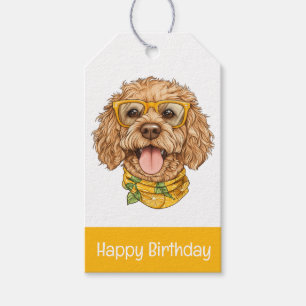 Happy Birthday Goldendoodle Dog Sunglasses Oranges Gift Tags