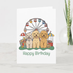 Happy Birthday Goldendoodle Dogs At A Carnival  Card
