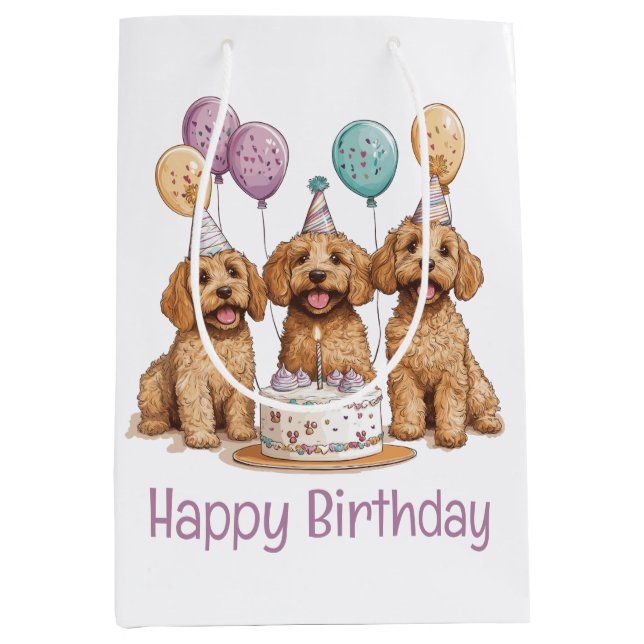 Happy Birthday Goldendoodle Dogs Birthday Cake Medium Gift Bag (Front)