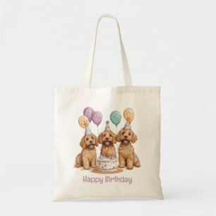 Happy Birthday Goldendoodle Dogs Birthday Cake Tote Bag