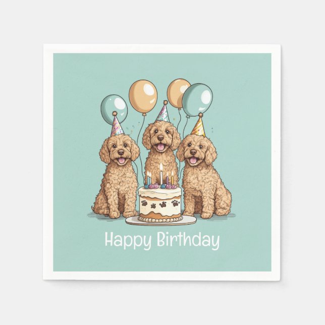 Happy Birthday Goldendoodle Dogs Napkin (Front)