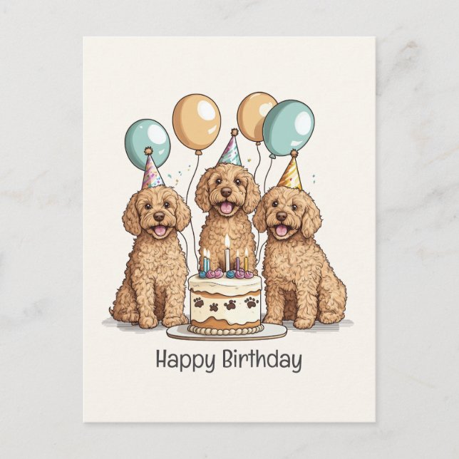 Happy Birthday Goldendoodle Dogs Postcard (Front)