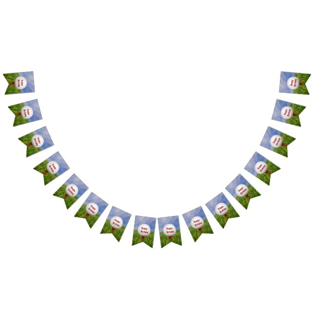 Happy Birthday Golf Ball on red tee Bunting Flags (All)