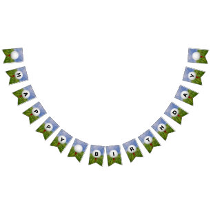 Happy Birthday-golf ball on tee in grass Bunting Flags