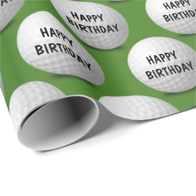 Happy Birthday golf balls on green Wrapping Paper (Roll Corner)