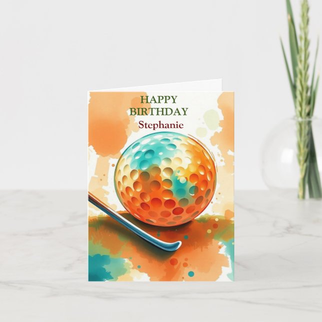 Happy Birthday Golfing Ball Hitting Water Card (Front)