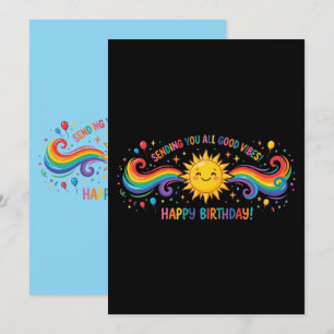 Happy Birthday Good Vibes Rainbow Sun Invitation