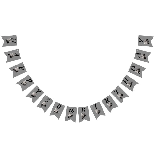 Happy Birthday Gothic Large Bee Skull Wings Grey Bunting Flags (All)