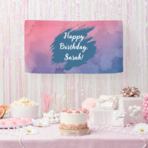 Happy Birthday Gradient Pink Watercolor Banner