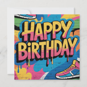 Happy Birthday Graffiti Wall with Sneakers Holiday Card