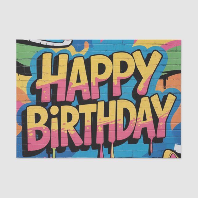 Happy Birthday Graffiti Wall with Sneakers Tissue Paper (Front)
