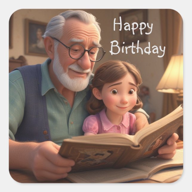 Happy Birthday Grampa Square Sticker (Front)
