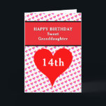 Happy Birthday Granddaughter Hearts Any Age Card<br><div class="desc">Happy Birthday Sweet Granddaughter written in white typography against red and bllack geometric rectange. 14th written in white inside Red heart. Personalize for anyone of any age. Smaller pink purple ombre hearts in background. Inside area has small heart balloons and special message, or insert your own text. Backside has colourful...</div>
