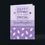 Happy birthday granddaughter leaf pattern purple card<br><div class="desc">Personalize this Birthday greeting Card for your granddaughter,  or change to suit.
Happy birthday to a very special granddaughter.
Designed in purple and lilac with a leaf pattern and love hearts.</div>