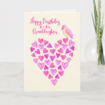 Happy Birthday Granddaughter Lots of Love Card<br><div class="desc">Sweet and colourful Happy Birthday wishes for a dear Granddaughter with a heart made of hearts and a cute little bird.</div>