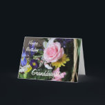 Happy Birthday Granddaughter-Pink Rose Bouquet Card<br><div class="desc">This is a lovely card for your granddaughter's birthday,  featuring a pink rose and other assorted flowers in a basket bouquet,  and a nice verse of mine,  that you of course can customize/personalize to suit your needs!</div>