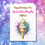 Happy Birthday Granddaughter | Puppy Colouring Pag Thank You Card<br><div class="desc">A birthday card for a granddaughter with a yummy ice cream cone n the front. On the inside is a colouring page with a puppy dog holding a birthday balloon. You can add your granddaughter's name in the personalize area.</div>