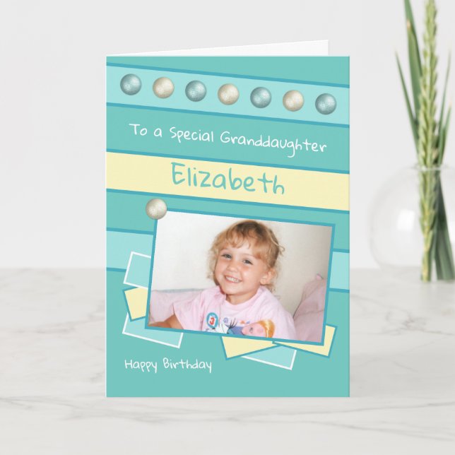 Happy Birthday Granddaughter turquoise photo Card (Front)