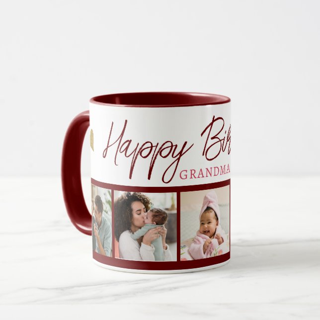 Happy Birthday Grandma 5 Photo Collage Maroon Mug (Front Left)