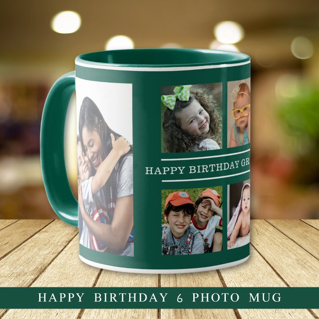 Happy Birthday Grandma 6 Photo Collage Green Mug (Creator Uploaded)