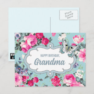 Happy Birthday, Grandma. Flowers & Butterfly Postcard