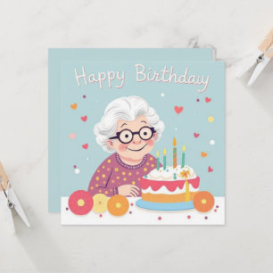 Happy Birthday Grandma Hearts & Cake pastel blue Card