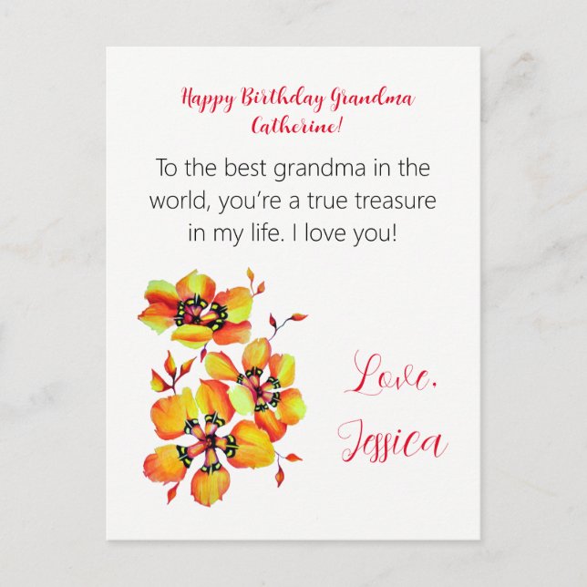 Happy Birthday Grandma! I love you! Postcard (Front)