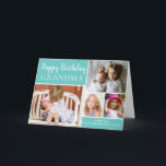 Happy Birthday Grandma Photo Collage Aqua Card<br><div class="desc">This modern birthday card for Grandpa features a 4 photo collage for your favourite photos with an aqua background. The inside has been left blank for your special message This template can be personalized to suit your needs with - "Papa", "Nonno", "Dad", "Daddy" etc</div>