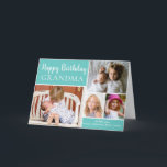 Happy Birthday Grandma Photo Collage Aqua Card<br><div class="desc">This modern birthday card for Grandpa features a 4 photo collage for your favourite photos with an aqua background. The inside has been left blank for your special message This template can be personalized to suit your needs with - "Papa",  "Nonno",  "Dad",  "Daddy" etc</div>