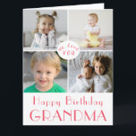 Happy Birthday Grandma Photo Collage LARGE Card<br><div class="desc">Surprise Grandma with this special large, 8.8 inch x 11 inch birthday card. The simple, modern design on this custom card features a 4 photo collage with vibrant and cheerful pink typography set against a white background. Inside has been left blank for your special message This template is has been...</div>