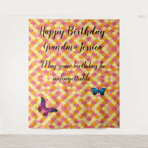 Happy Birthday Grandma Scallops Butterfly Pattern Tapestry