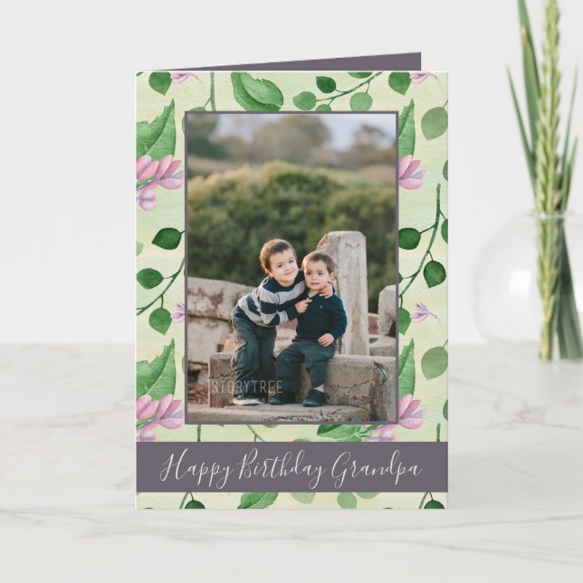 Happy Birthday Grandpa Floral Photo Card (Front)